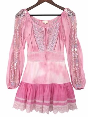 LoveShackFancy Chelie Pink Zinnia Romantic Lace Embroidered Mini Dress 4